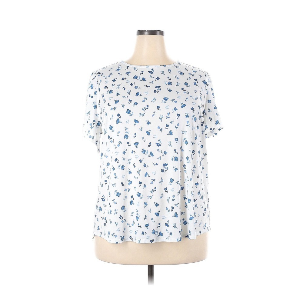 41 Hawthorn‎ Blouse Womens 2X White Blue Floral Flutter Sleeve Keyhole Back Top